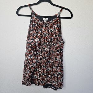 Worthington‎ Top Womens Large Sleeveless Tank Flowy Lined Black Orange Blouse